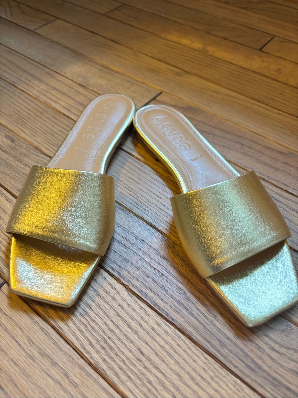 Aeyde Metallic Gold Slide Mules